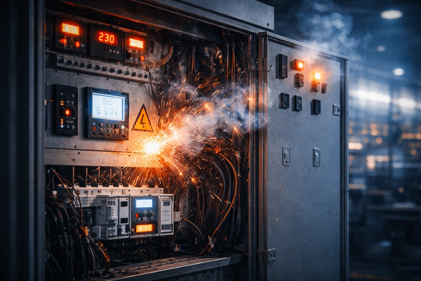 Falla o condici&oacute;n cr&iacute;tica en tablero de distribuci&oacute;n el&eacute;ctrica industrial